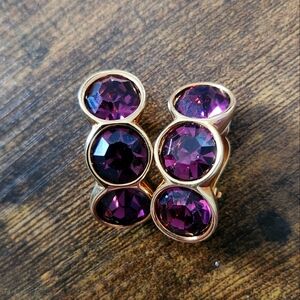 Gold tone and purple gem clip on earrings